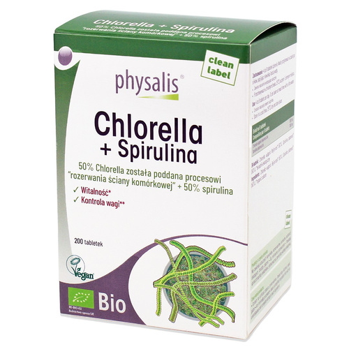 Chlorella i spirulina 200 szt. - Physalis (EKO)