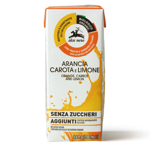 Napój jabłko pomarańcza marchew cytryna bez dodatku cukru 200 ml - Alce Nero (EKO)