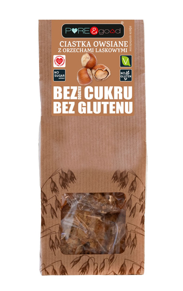 Ciastka owsiane z orzechami laskowymi bezglutenowe 150 g - PURE&Good