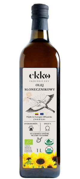 Olej słonecznikowy do gotowania i smażenia tłoczony na zimno 1 l - Ekko (EKO)