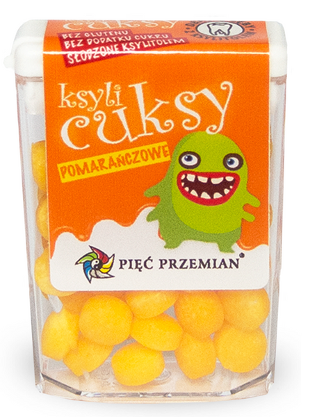 Cukierki z ksylitolu ksylicuksy pomarańczowe bezglutenowe 13 g - Pięć Przemian