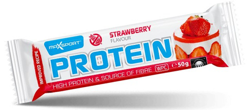 Baton proteinowy truskawkowy w białej polewie bezglutenowy 50 g - Maxsport