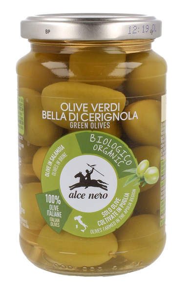 Oliwki zielone bella di cerignola z pestką w zalewie 350 g (180 g) - Alce Nero (BIO)