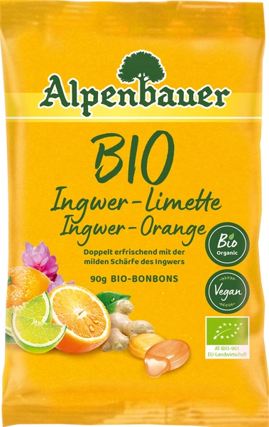 Cukierki Z Nadzieniem O Smaku Imbirowo - Limonkowym I Imbirowo - Pomarańczowym Bio 90 G -  ALPENBAUER