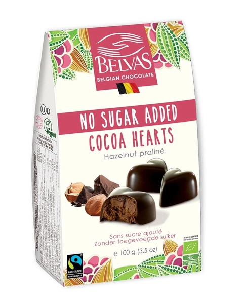 Belgijskie Czekoladki Serca Bez Dodatku Cukrów Fair Trade Bezglutenowe Bio 100 G  -  BELVAS