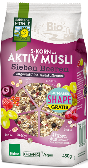 Musli 5 Zboż Z Owocami Jagodowymi Bez Dodatku Cukrów Bio 450 G  -  BOHLSENER MUEHLE