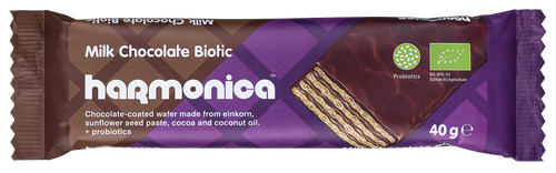 Wafelek z samopszy z kremem mlecznokakaowym w mlecznej czekoladzie z probiotykami 40 g - Harmonica (EKO)