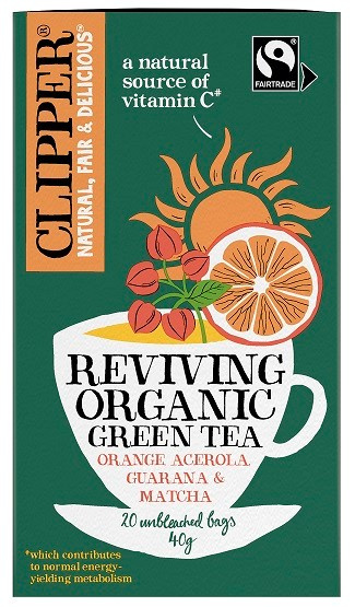 Herbata zielona z acerolą guaraną i matchą ożywienie fair trade 20 szt. 40 g - Clipper (EKO)