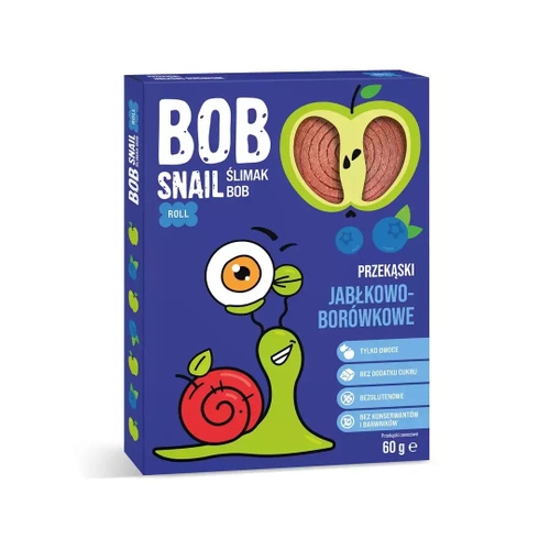 Przekąska bob snail roll jabłko borówka bez dodatku cukru bezglutenowa 60 g - Bob Snail