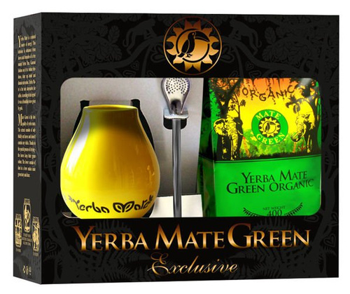 Zestaw yerba mate 400 g, matero (losowy wzór), bombilla - Organic Mate Green (BIO)