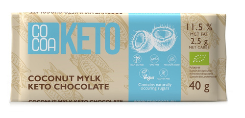 Czekolada kokosowa z olejem mct bezglutenowa keto 40 g - Cocoa (BIO)