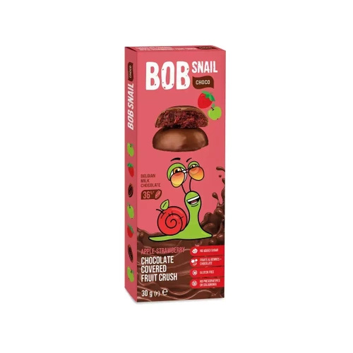 Przekąska bob snail choco jabłko truskawka w mlecznej czekoladzie bielgijskiej bez dodatku cukru bezglutenowa 30 g - Bob Snail