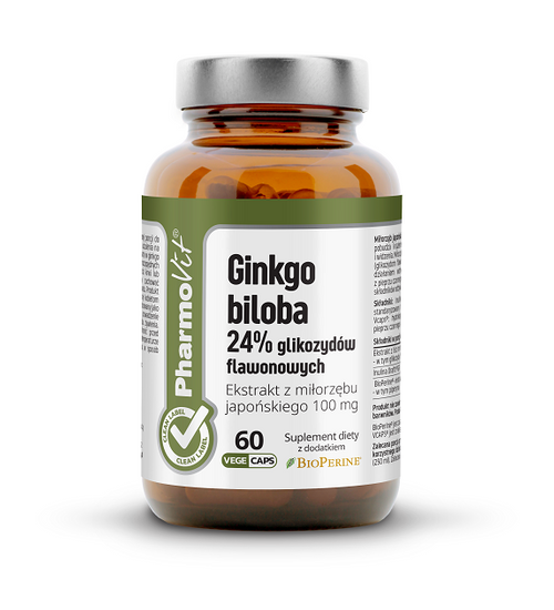 MIŁORZĄB JAPOŃSKI (GINKGO BILOBA) BEZGLUTENOWY 60 KAPSUŁEK 19,98 g - PHARMOVIT (CLEAN LABEL)