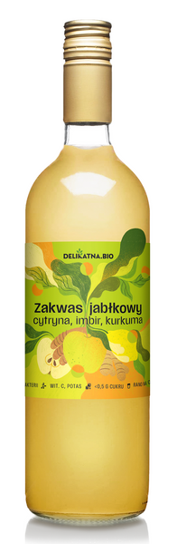 Zakwas jabłkowy z cytryną, imbirem i kurkumą 700 ml - Delikatna (BIO)