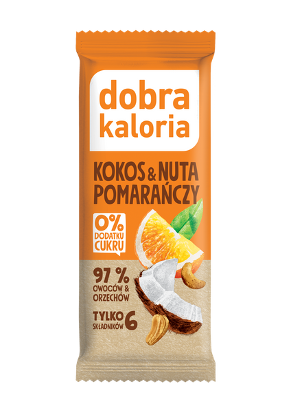 Baton Owocowy Kokos z Pomarańczą 35g - Dobra Kaloria