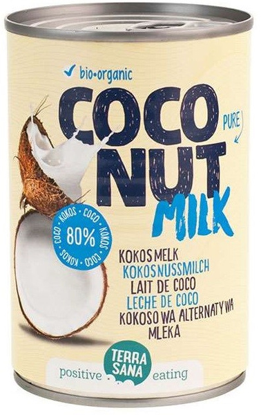 Mleczko Kokosowe 400ml - Terrasana (80% kokosa). Mleko kokosowe BEZ GUMY GUAR