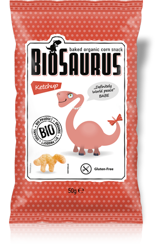 Pieczone Bezglutenowe Chrupki Kukurydziane o Smaku Ketchupowym 50g Biosaurus EKO